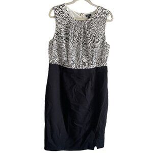 Talbots Women SZ 14 Black/Ivory Polka Dot Top Sleeveless Blouson Sheath Dress